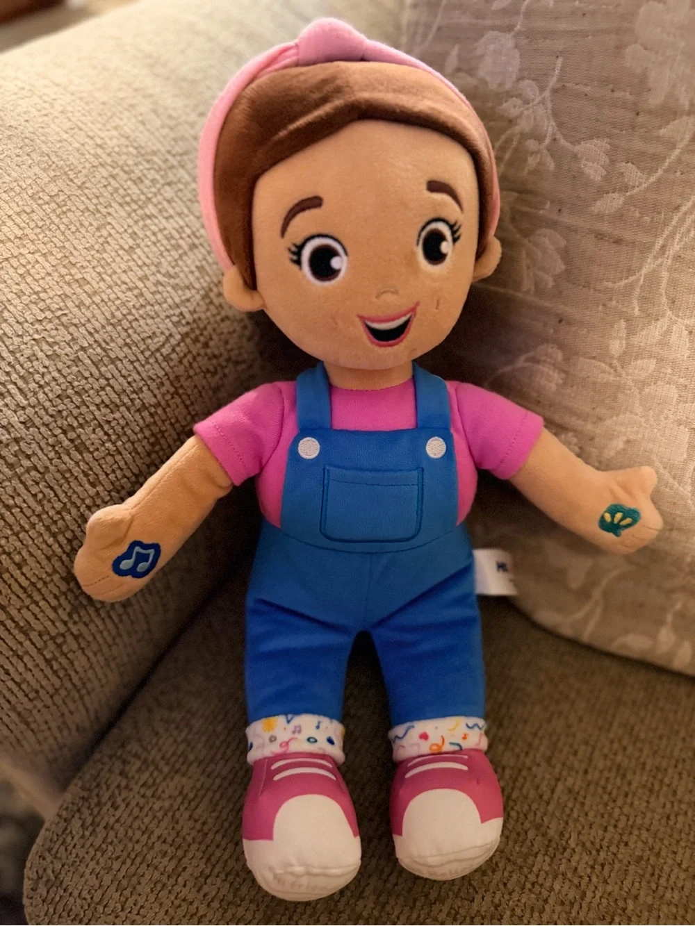 Plush Doll in Pink & Blue Overalls - Kids Toy